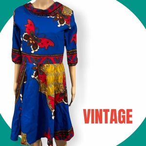 Vintage colorful blue red butterfly pattern dress ethnic global African